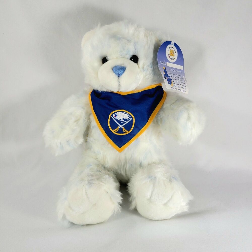 Build A Bear Cuddle Blue Teddy White Stuffed Animal Plush w/ Sabres Hockey Sport
